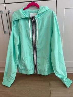 Zine Clothing Mint Green Hooded Windbreaker with Black-Pattern Trim